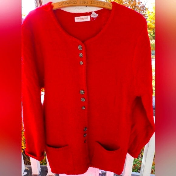 Vintage Sweaters - 100% Wool Red Cardigan